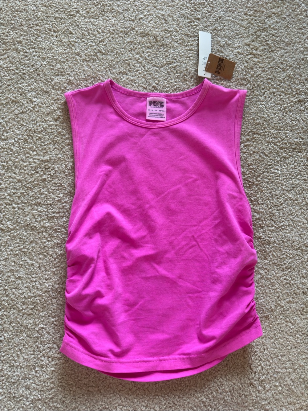 PINK Victoria's Secret Bright Pink Sleeveless Ruched Tank